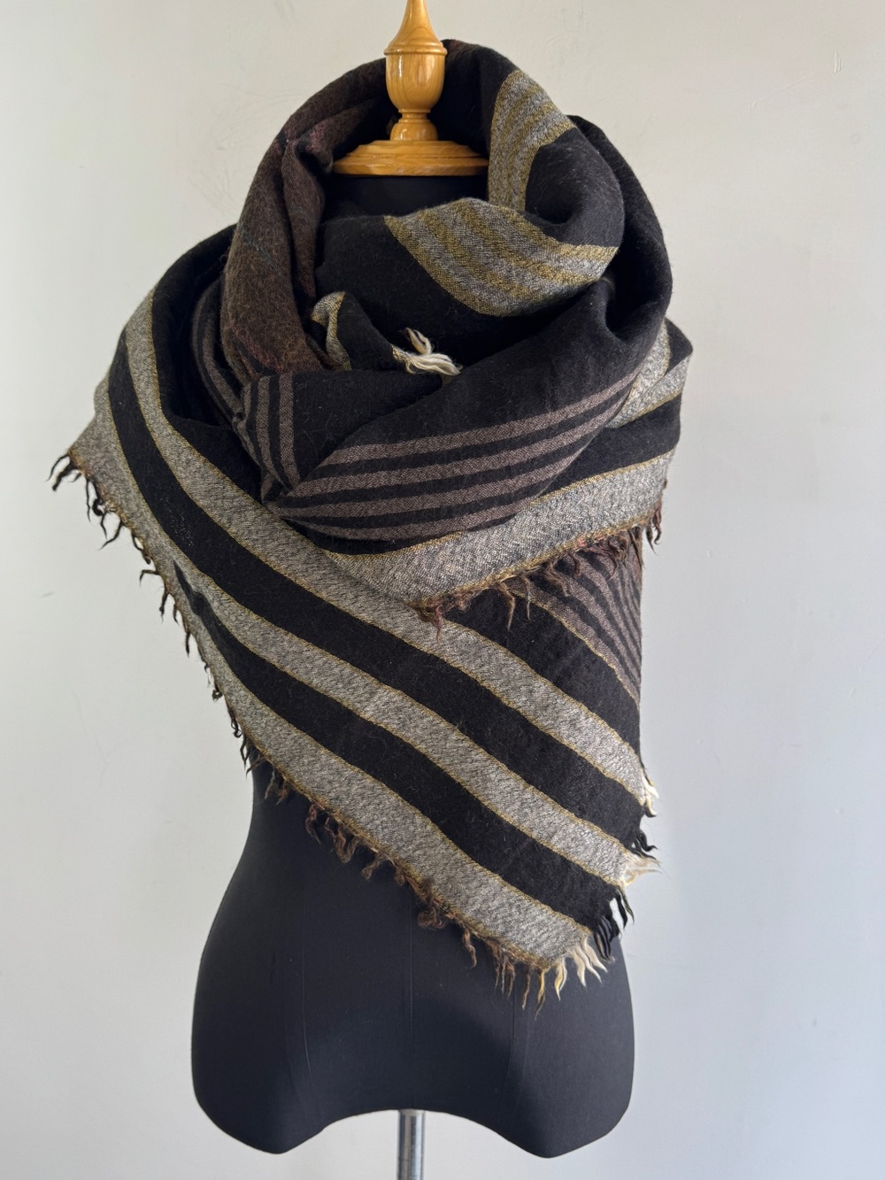 Wilfred Wool Striped Knit Blanket Scarf Earthy Colours Shawl Fringe Fall Warm OS